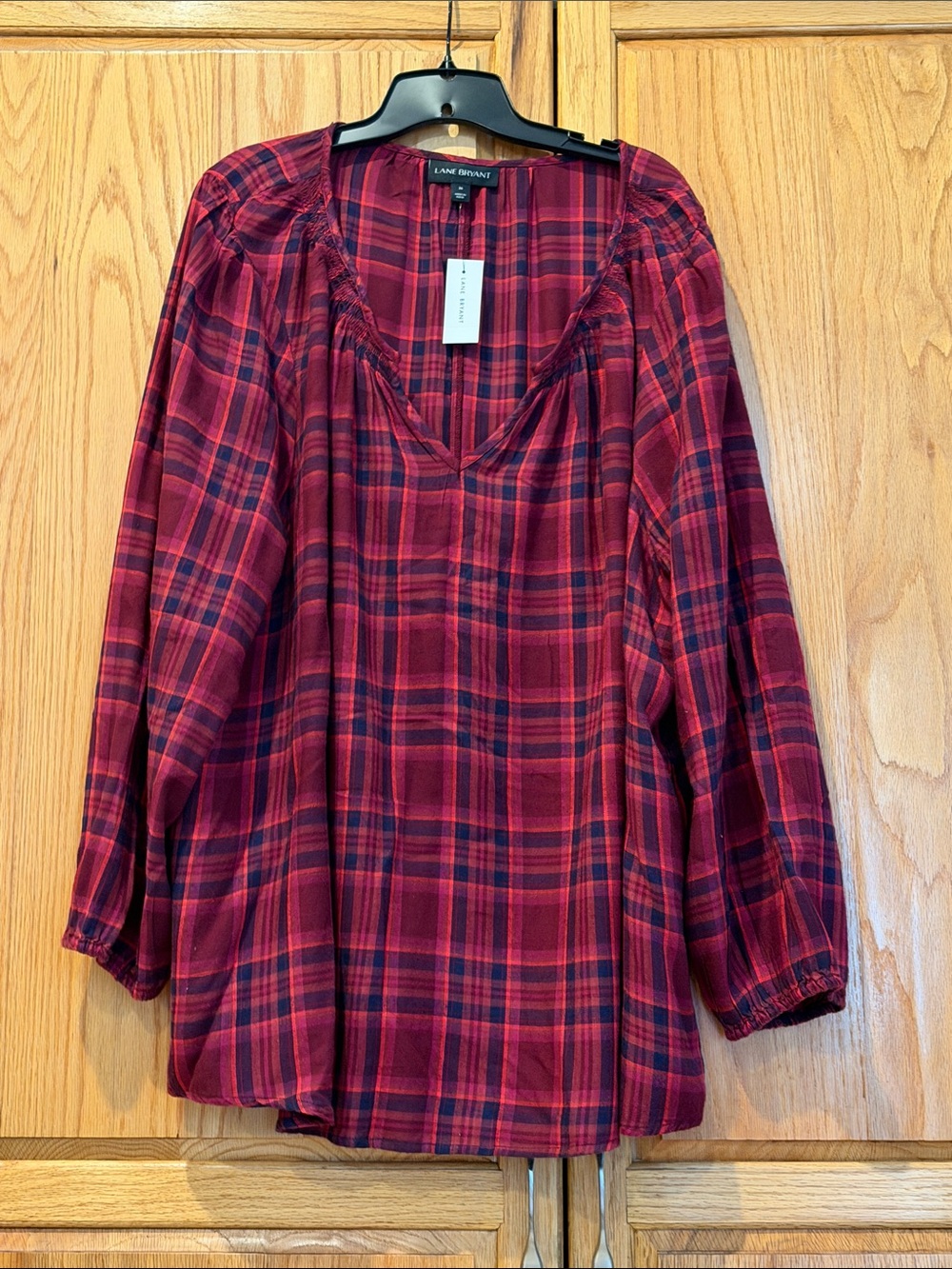 Sz 26 Lane Bryant red & black Plaid flannel Top NWT